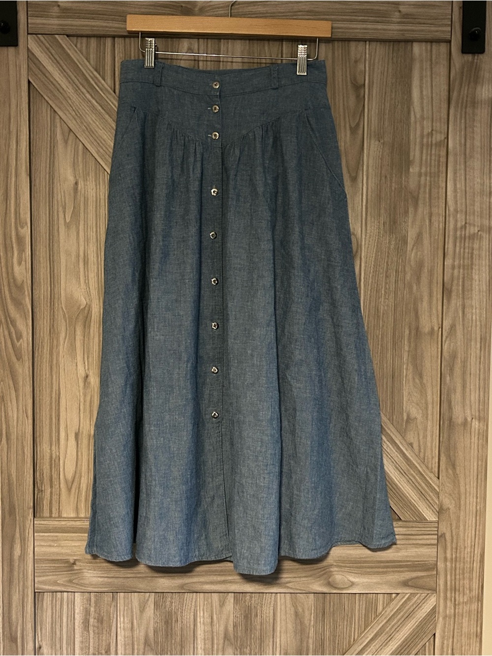 VTG 80s Cottagecore Circle T Marilyn Lenox Chambray Button-Front Skirt | 6/28